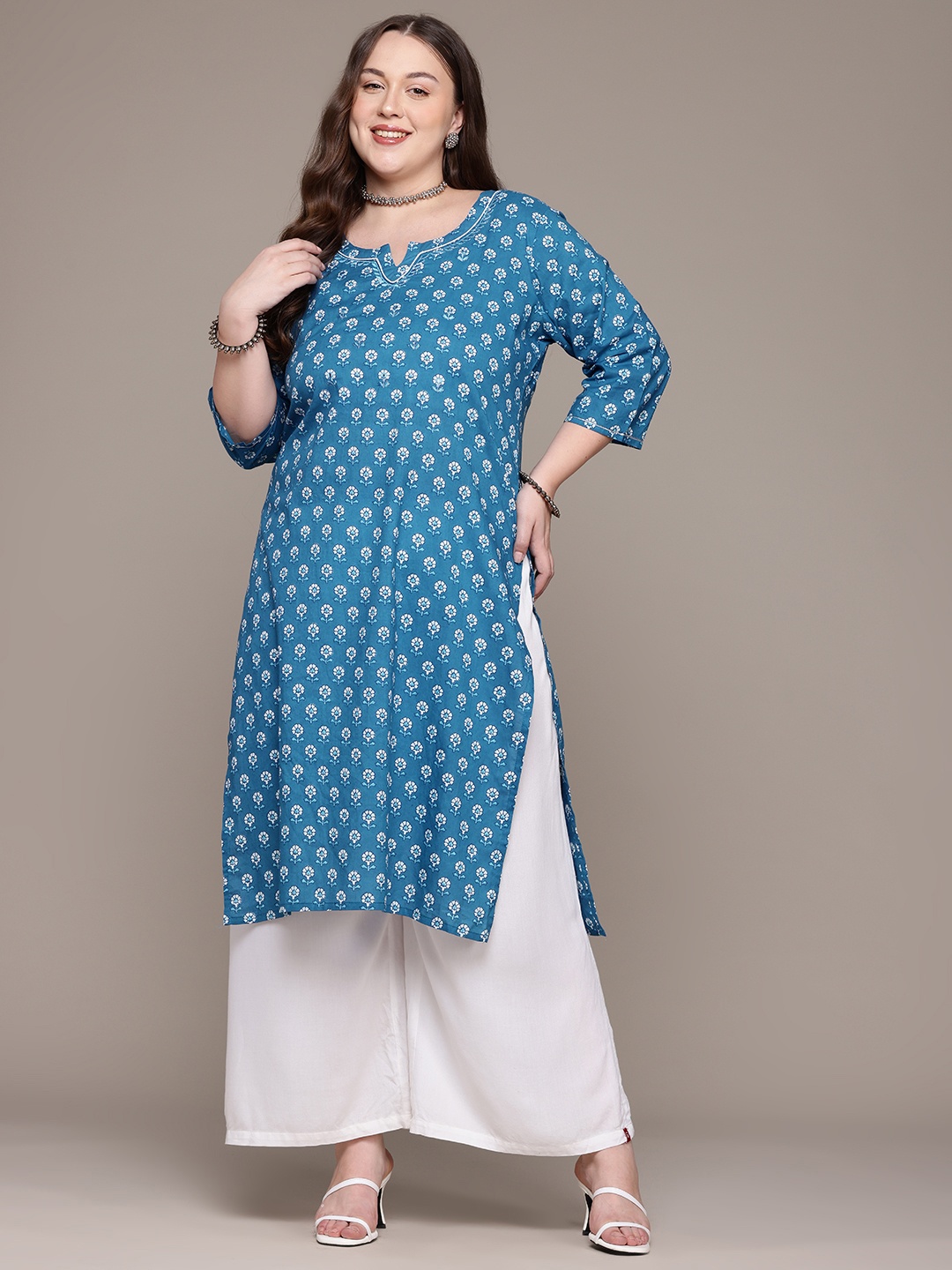 

Readiprint Floral Printed Thread Work Kurta, Blue