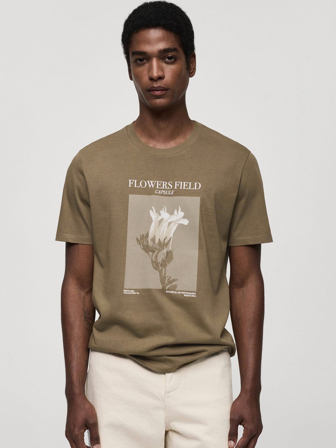 

MANGO MAN Printed Pure Cotton Slim Fit T-shirt, Brown