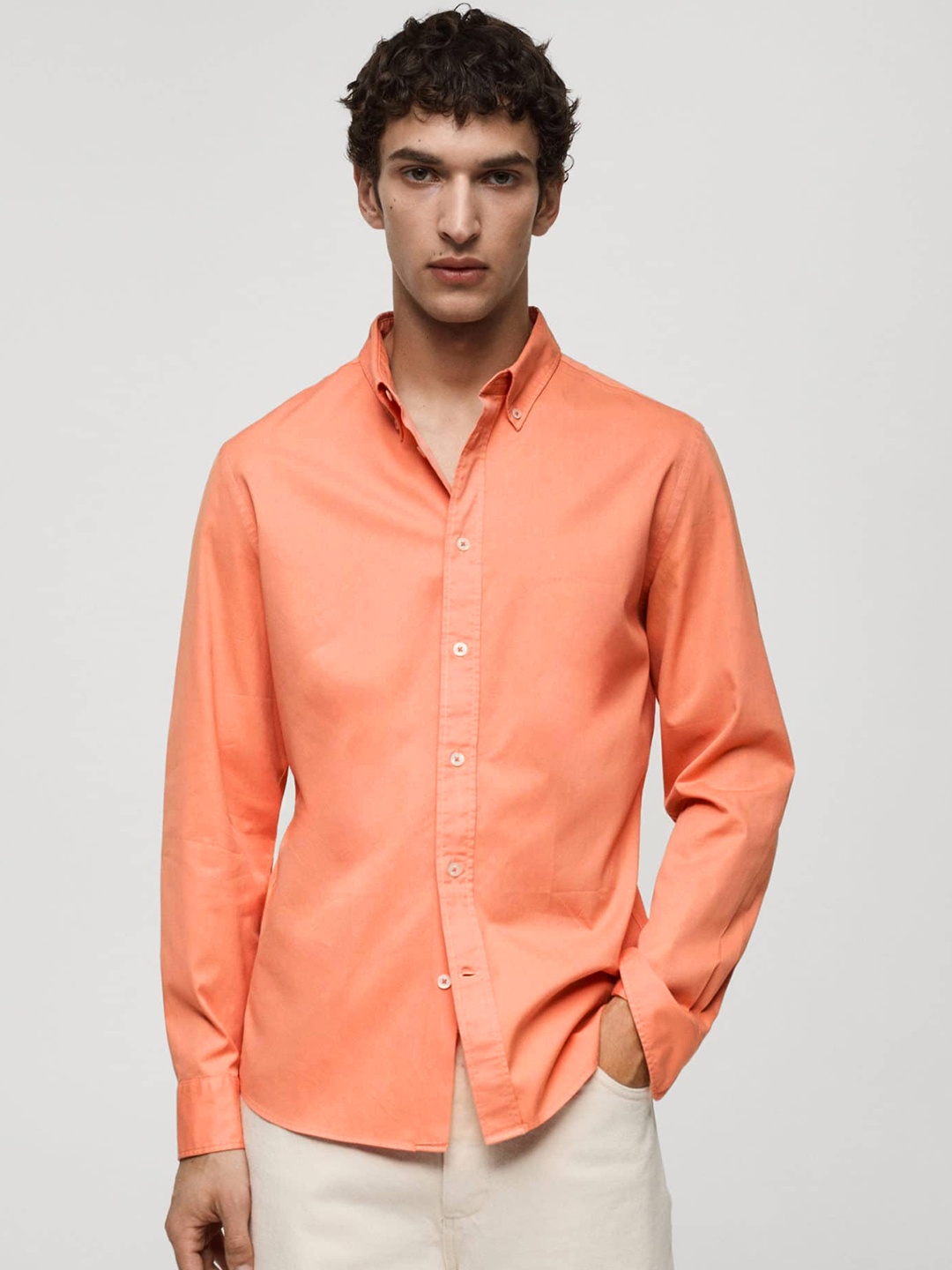 

MANGO MAN Pure Cotton Opaque Casual Shirt, Peach