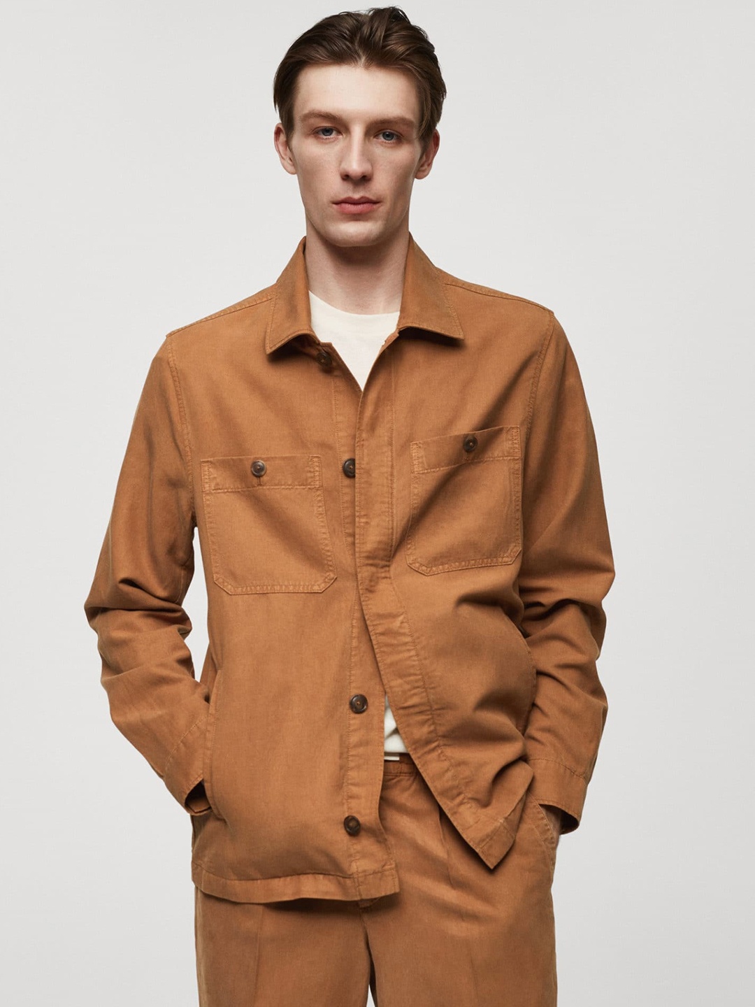 

MANGO MAN Opaque Slim Fit Casual Shacket, Rust