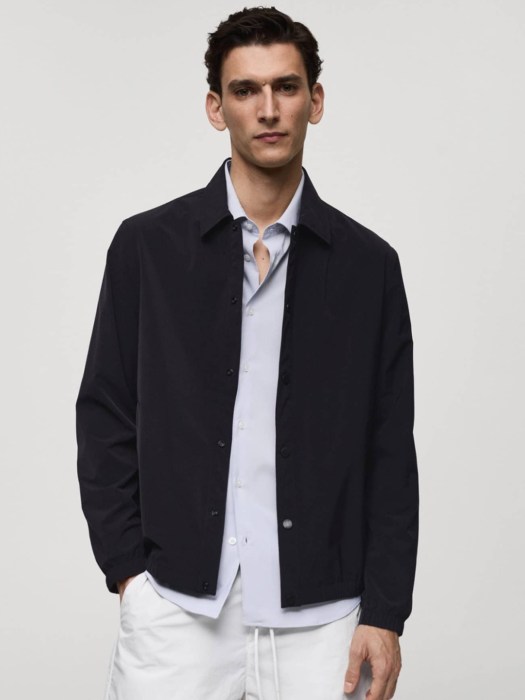 

MANGO MAN Lightweight Water-Repellent Shacket, Black