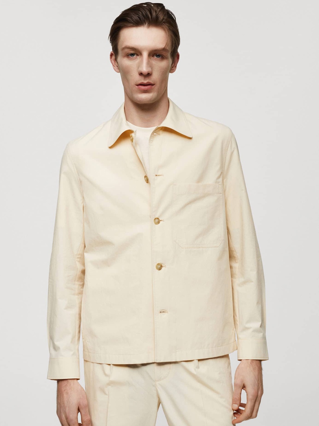 

MANGO MAN Pure Cotton Opaque Shacket, Cream