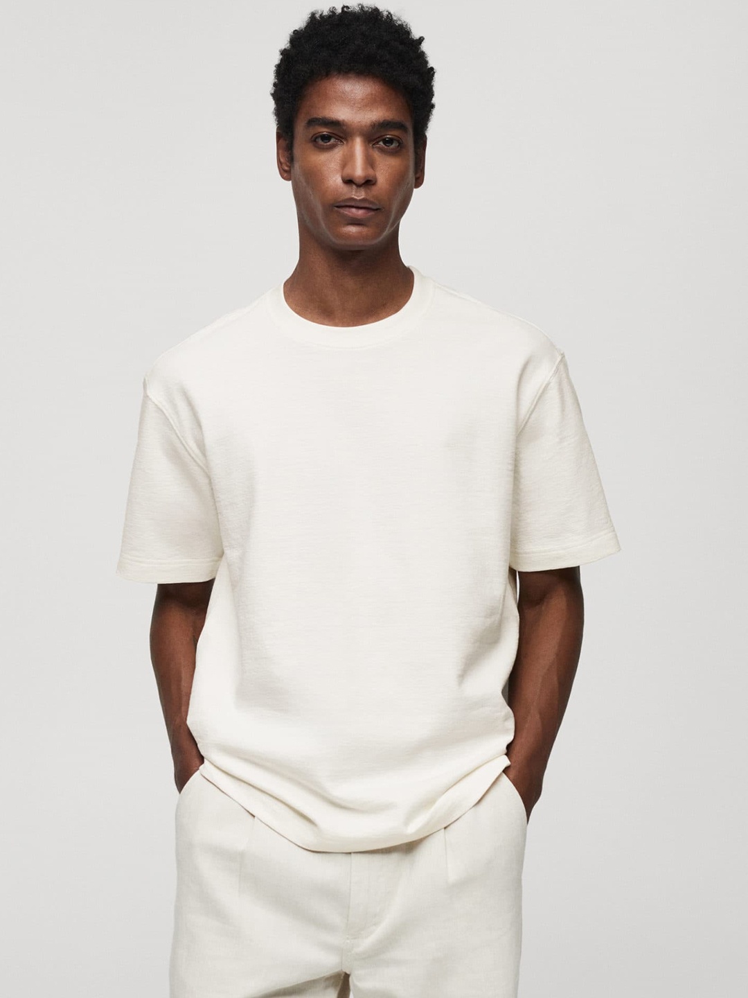 

MANGO MAN Drop-Shoulder Pure Cotton T-shirt, White