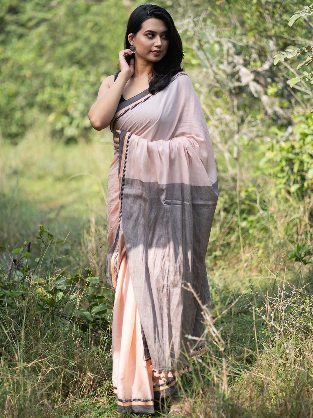 

I LOVE SAREES Pure Cotton Saree, Peach