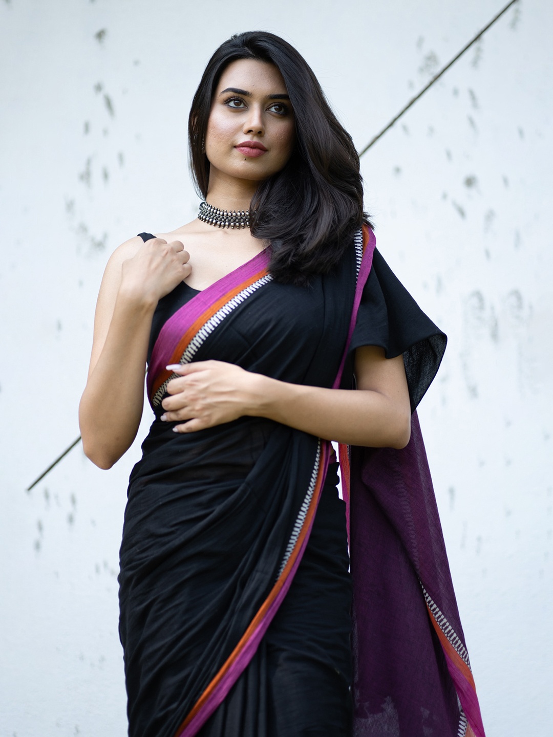 

I LOVE SAREES Pure Cotton Saree, Black