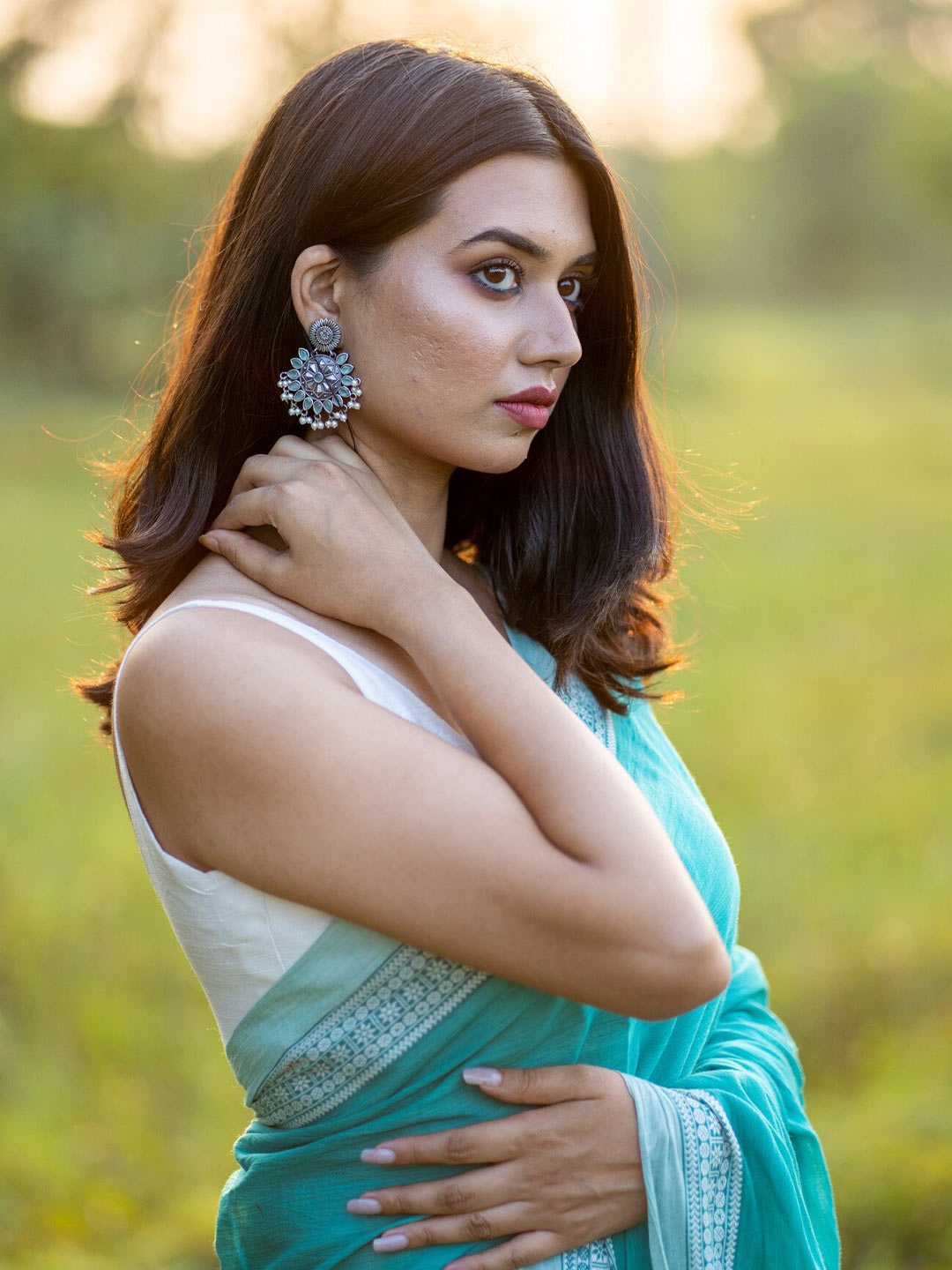 

I LOVE SAREES Pure Cotton Saree, Turquoise blue