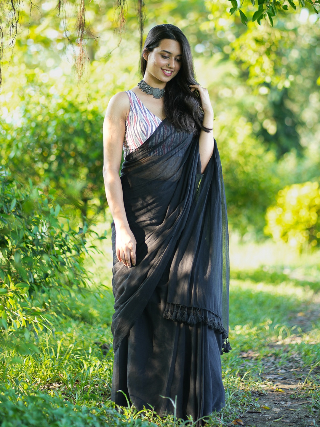 

I LOVE SAREES Pure Cotton Saree, Black