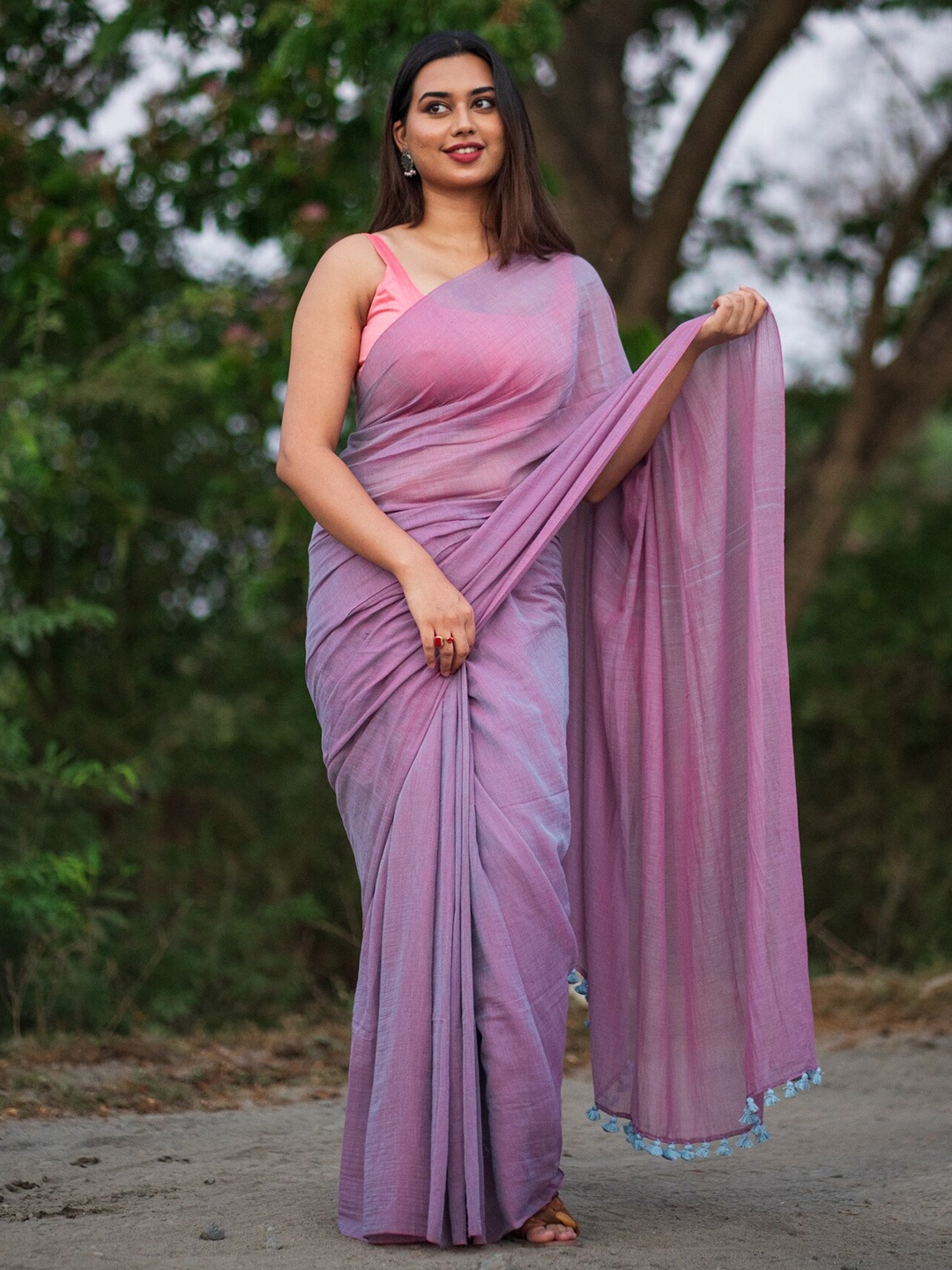

I LOVE SAREES Pure Cotton Handloom Saree, Lavender