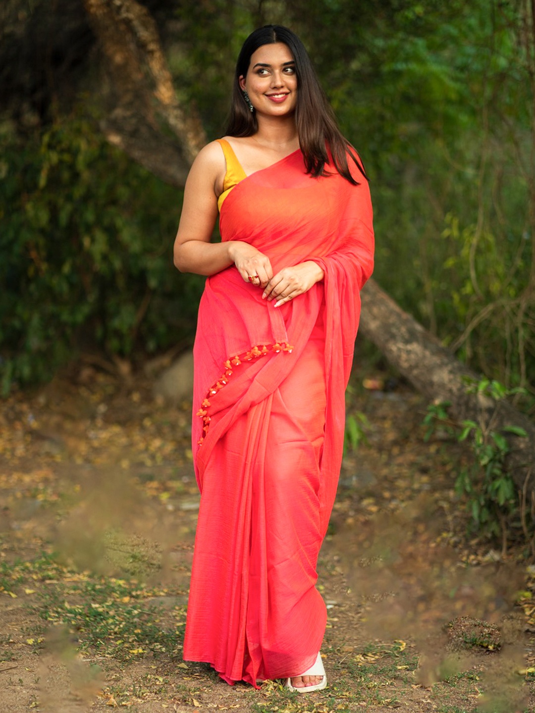 

I LOVE SAREES Pure Cotton Saree, Coral