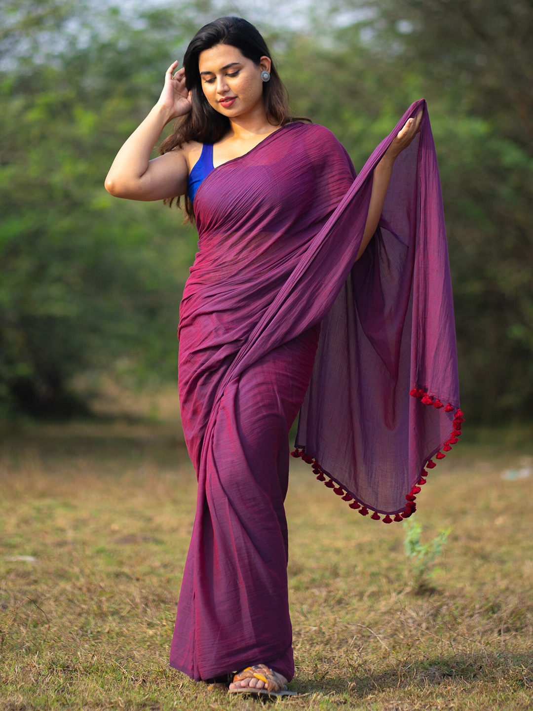 

I LOVE SAREES Pure Cotton Handloom Saree, Burgundy