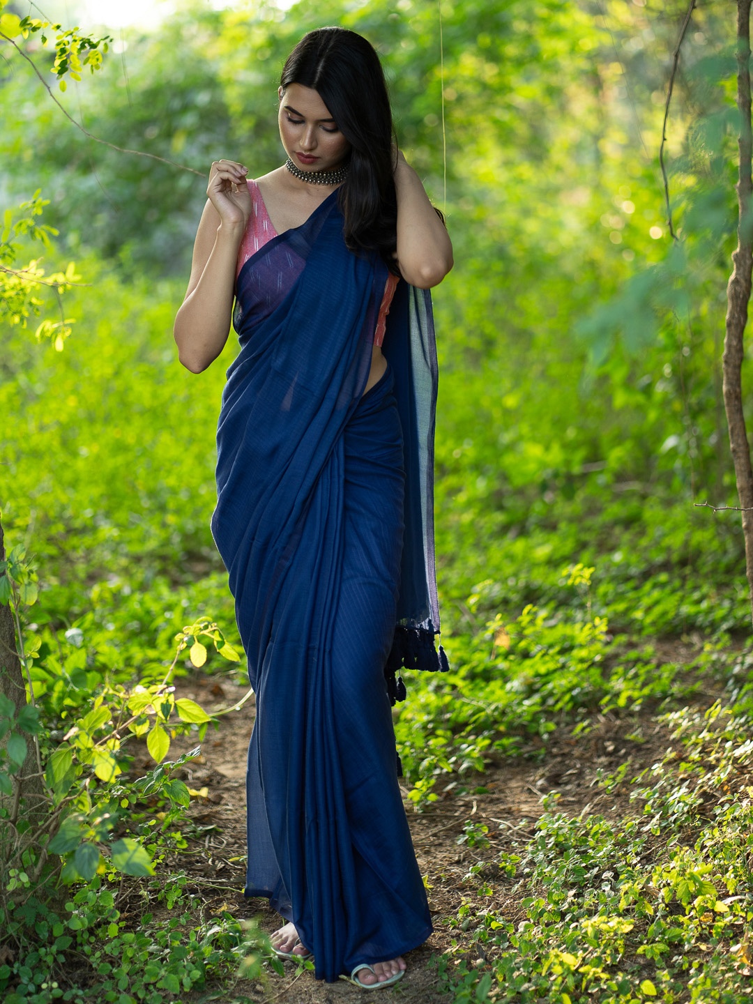 

I LOVE SAREES Pure Cotton Saree, Navy blue