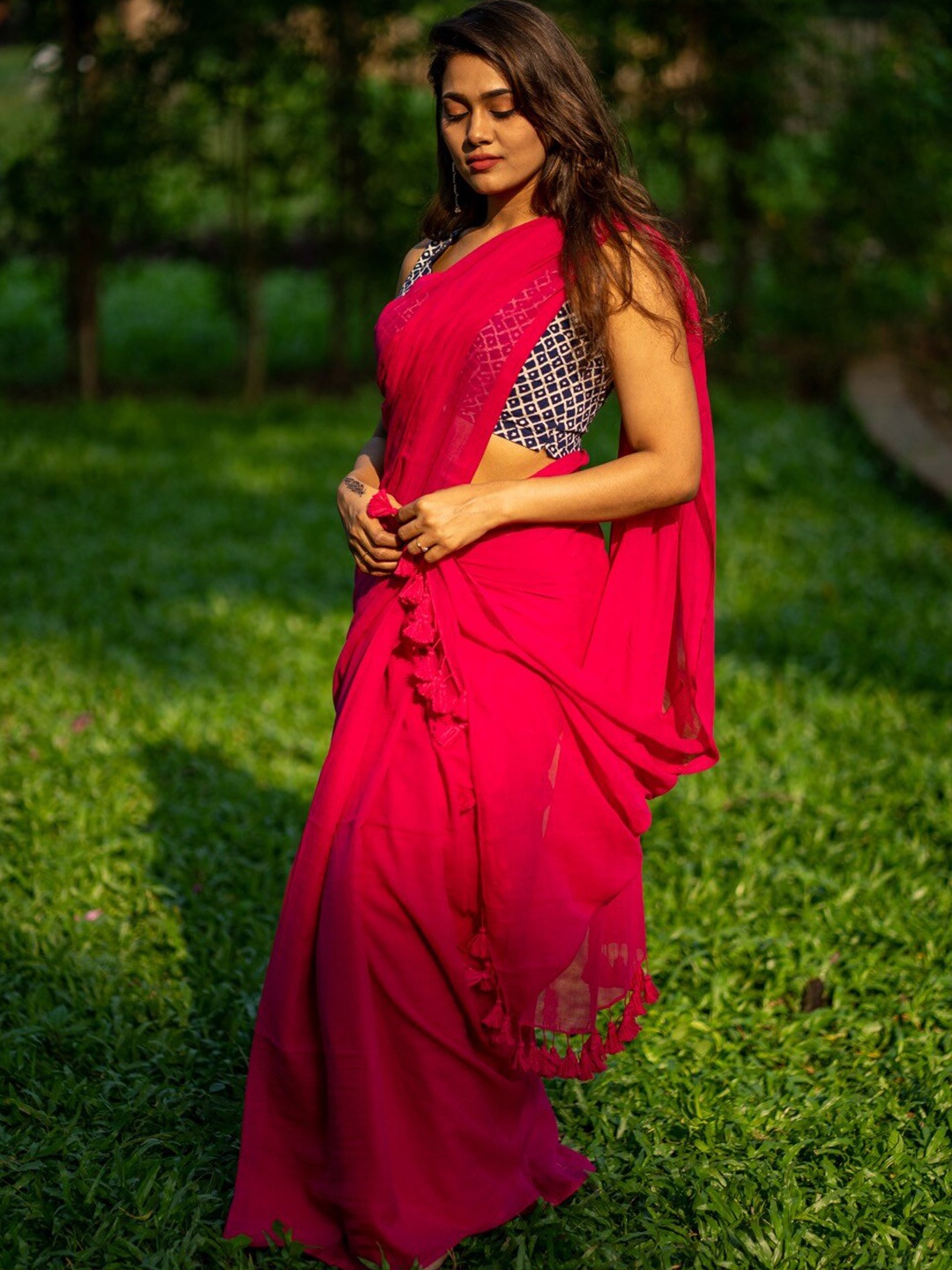 

I LOVE SAREES Pure Cotton Saree, Fuchsia