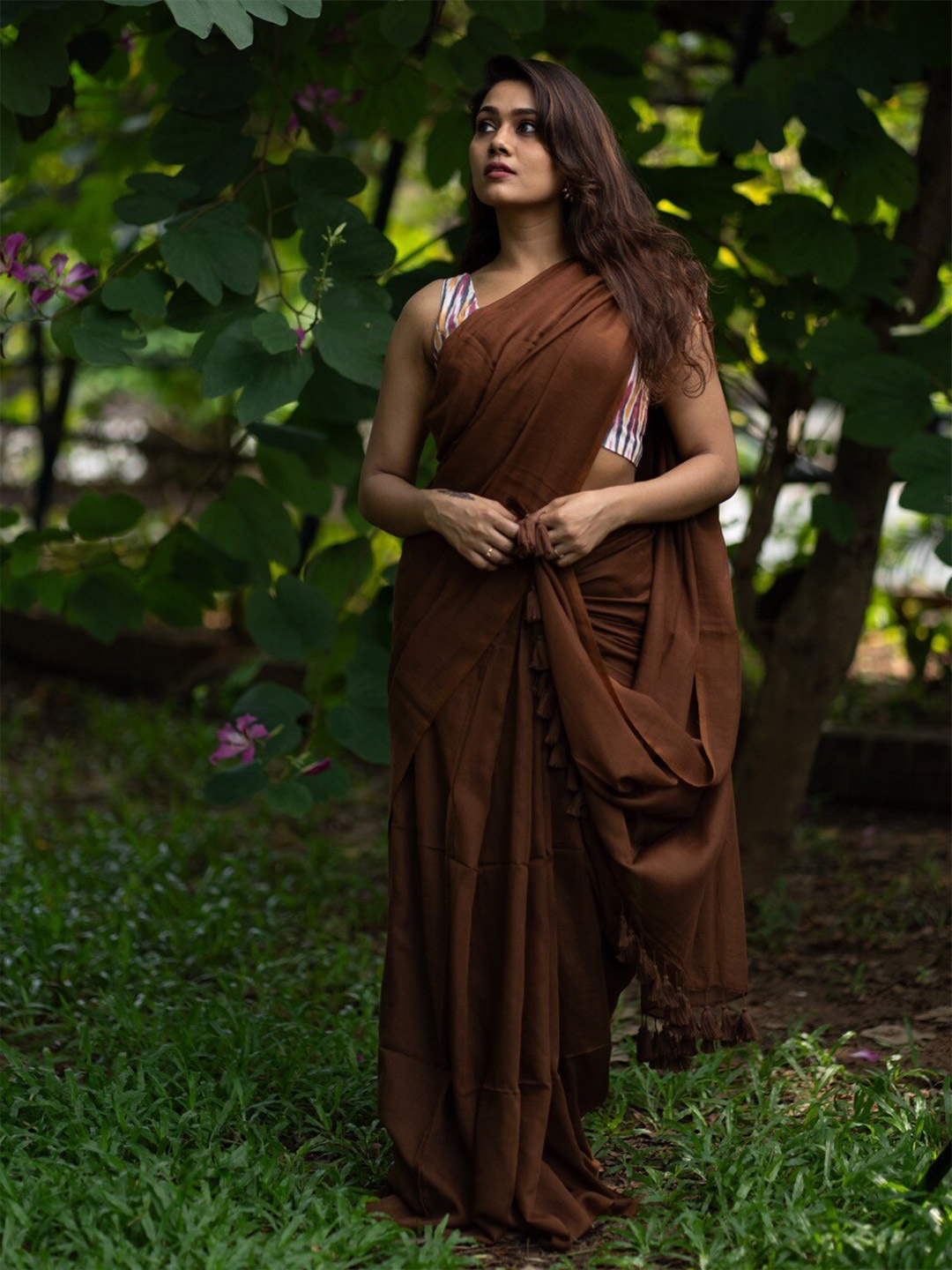 

I LOVE SAREES Pure Cotton Saree, Brown