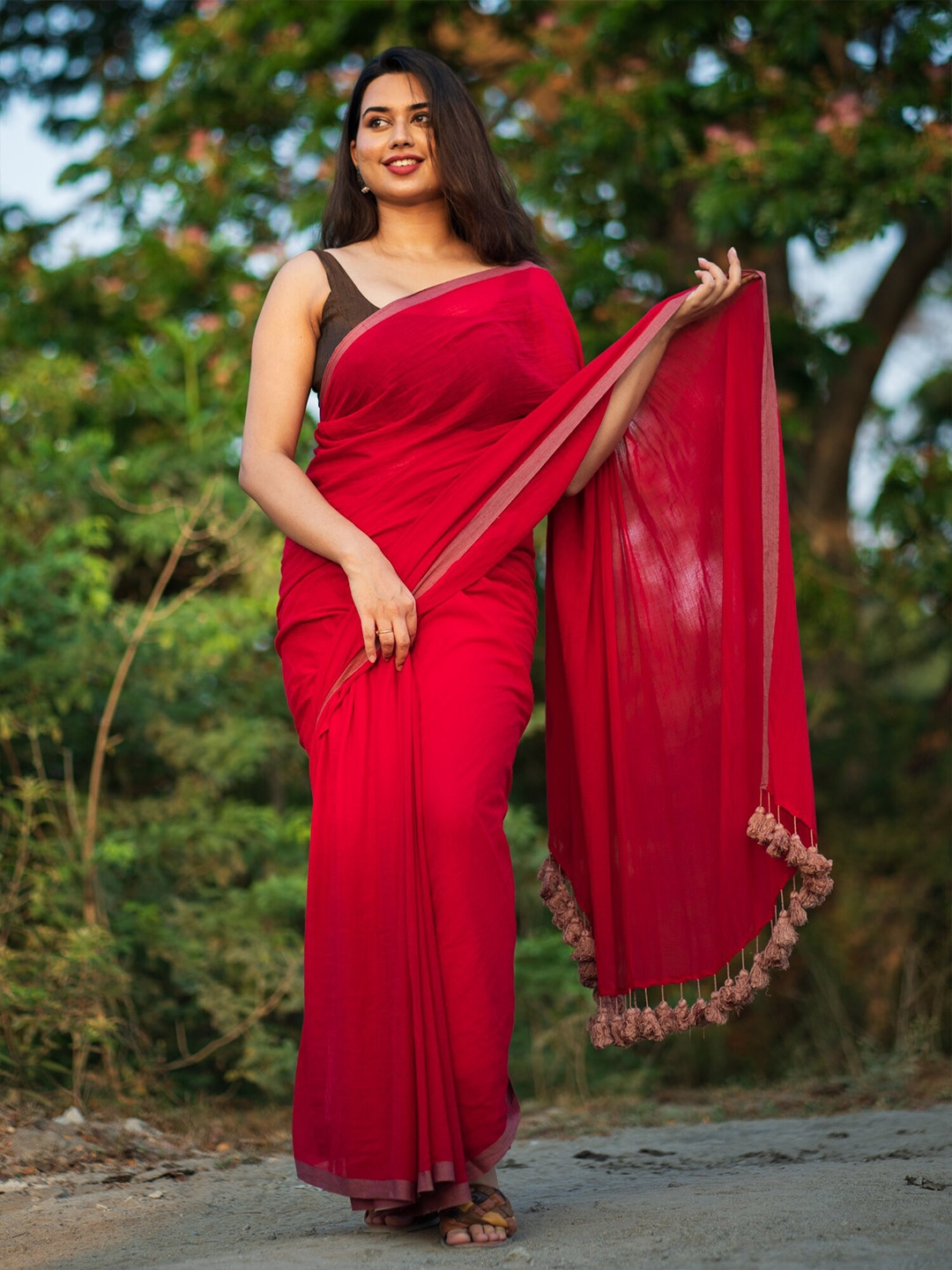 

I LOVE SAREES Pure Cotton Saree, Red