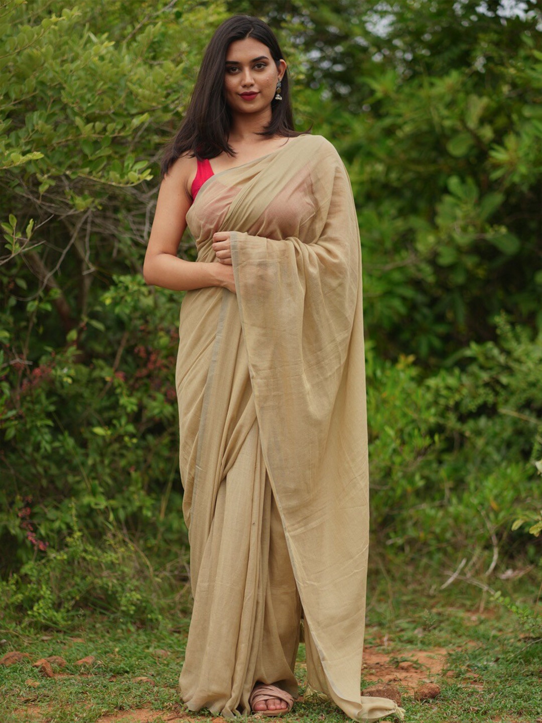 

I LOVE SAREES Pure Cotton Saree, Khaki
