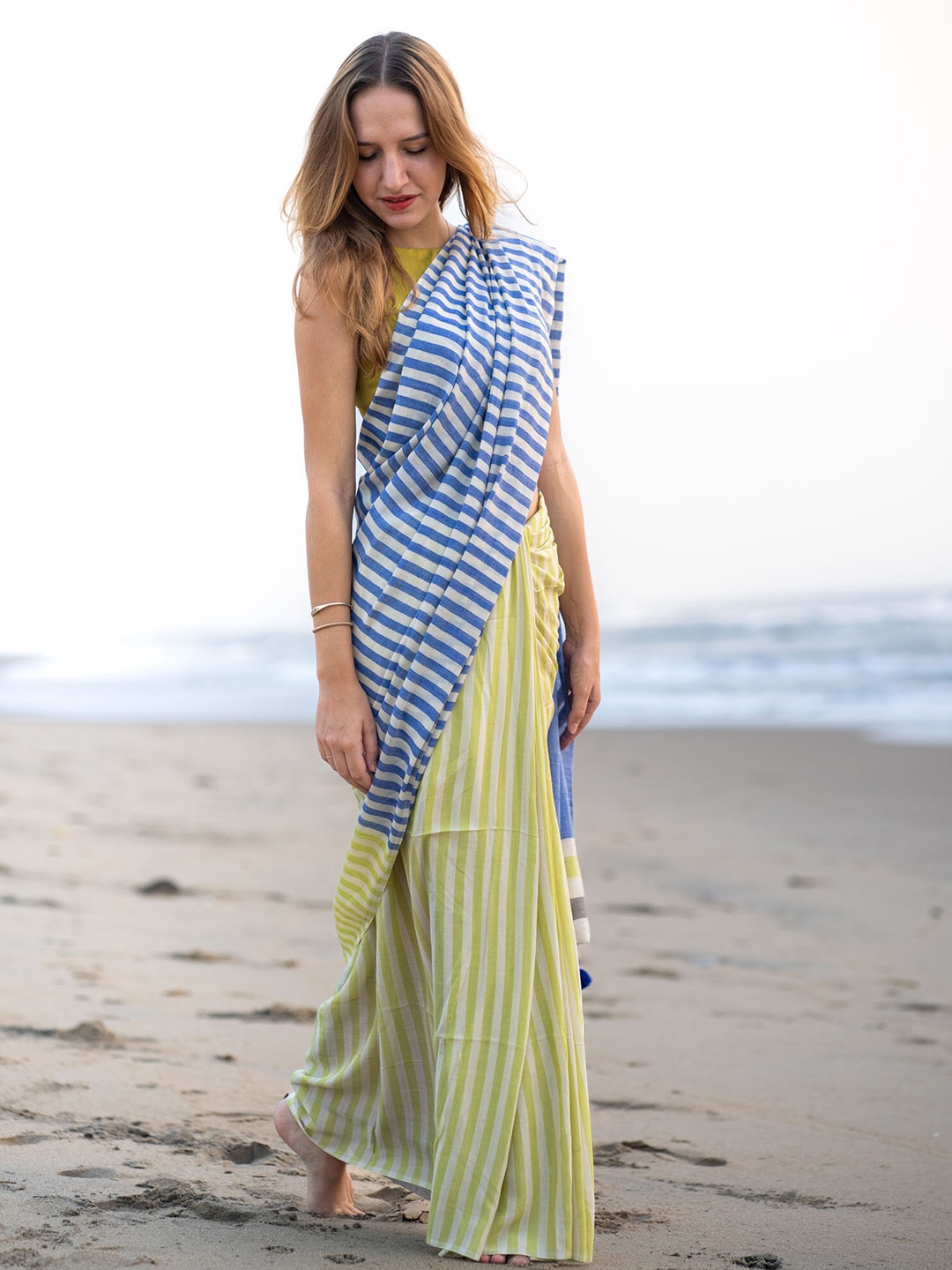 

I LOVE SAREES Striped Saree, Green