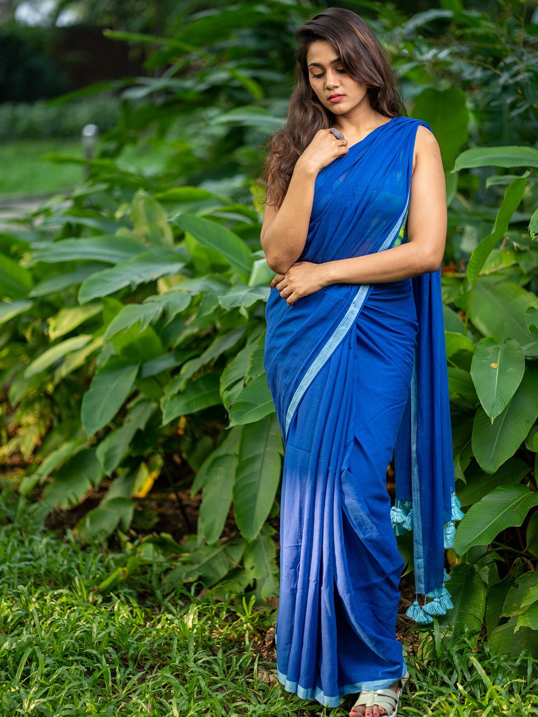 

I LOVE SAREES Pure Cotton Saree, Navy blue