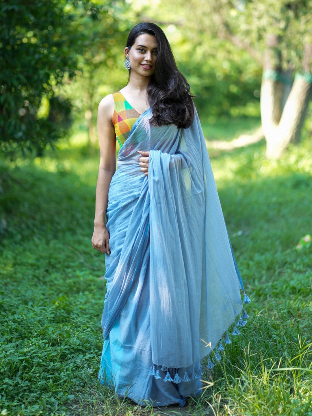 

I LOVE SAREES Pure Cotton Saree, Blue