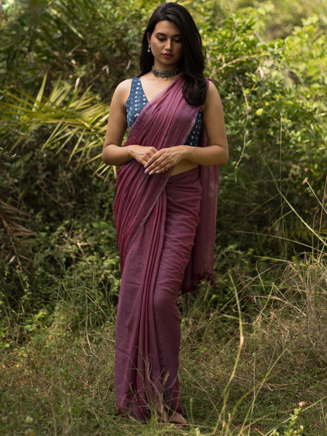 

I LOVE SAREES Pure Cotton Handloom Saree, Mauve