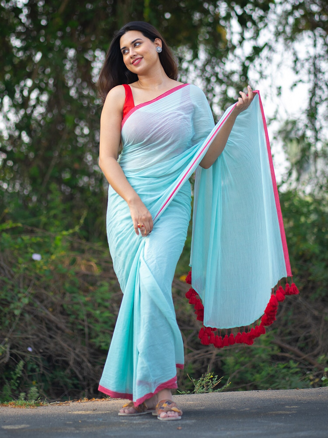 

I LOVE SAREES Pure Cotton Saree, Blue