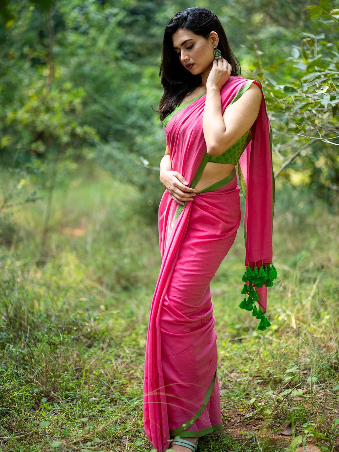 

I LOVE SAREES Pure Cotton Solid Saree, Pink
