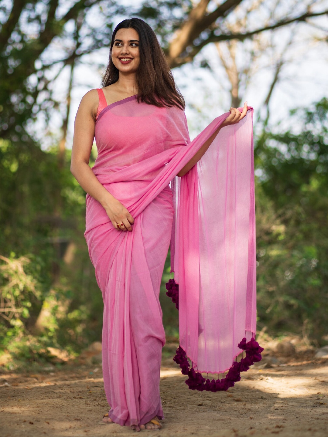 

I LOVE SAREES Pure Cotton Saree, Pink