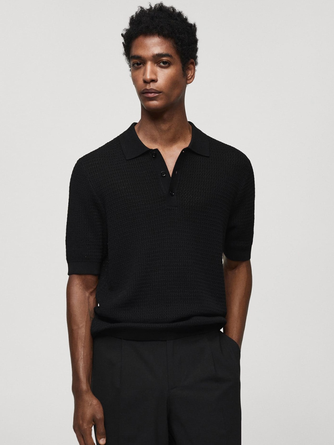 

MANGO MAN Polo Collar T-shirt, Black