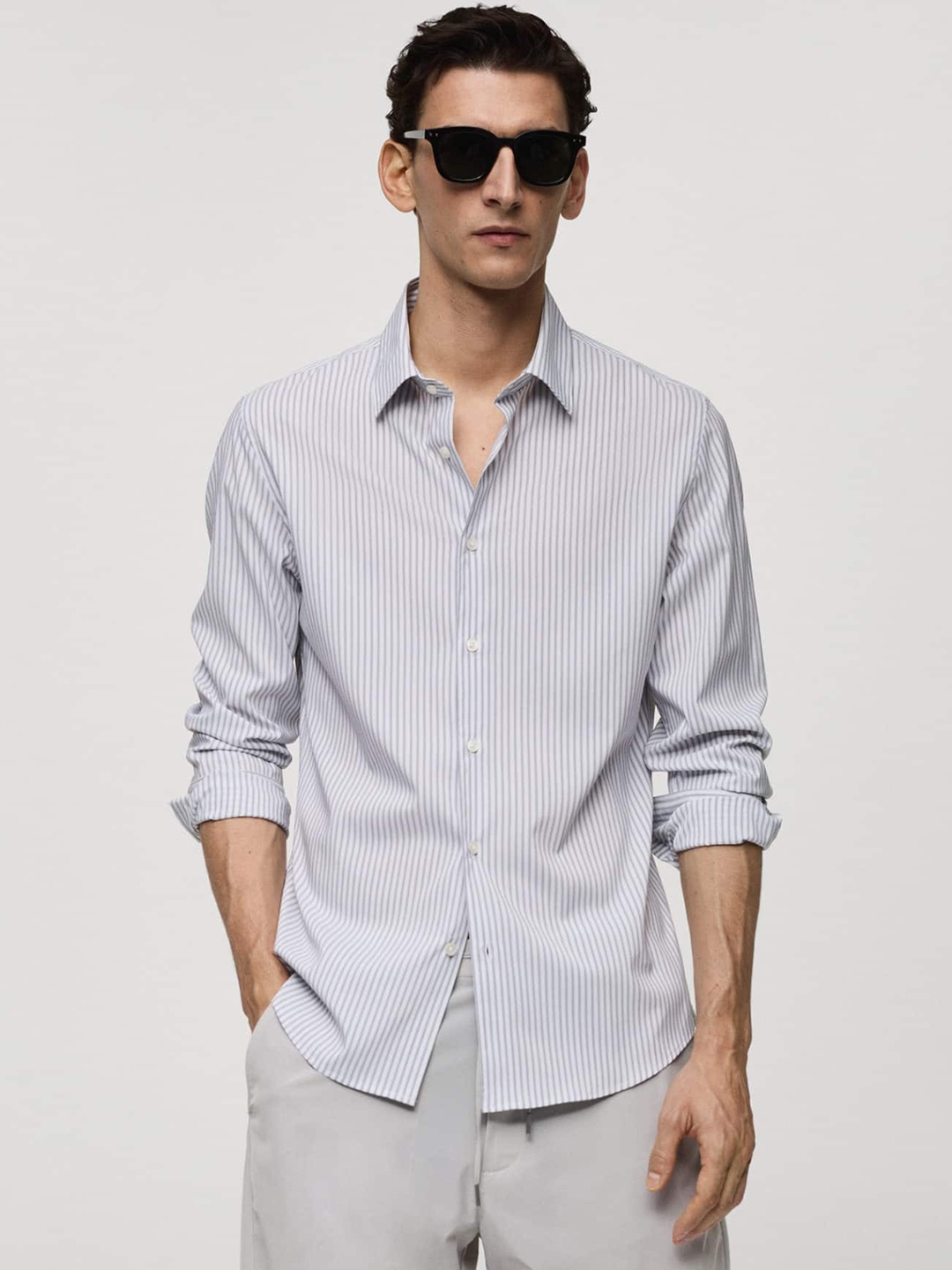 

MANGO MAN Slim Fit Striped Casual Shirt, White