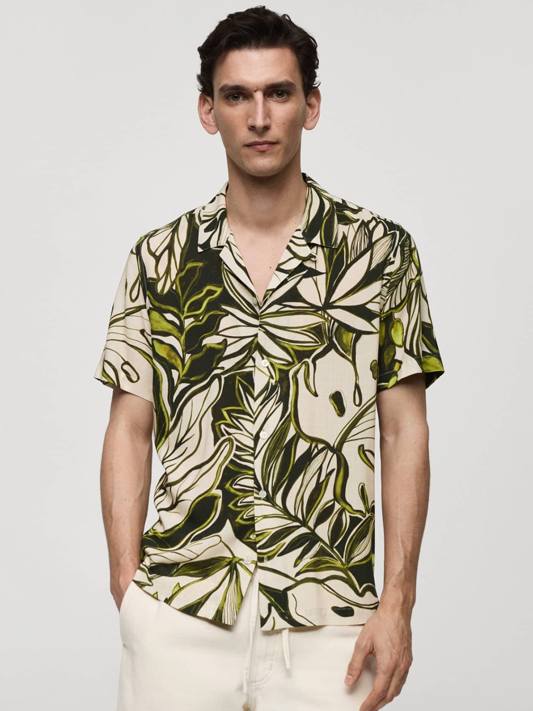 

MANGO MAN Tropical Print Casual Shirt, Green