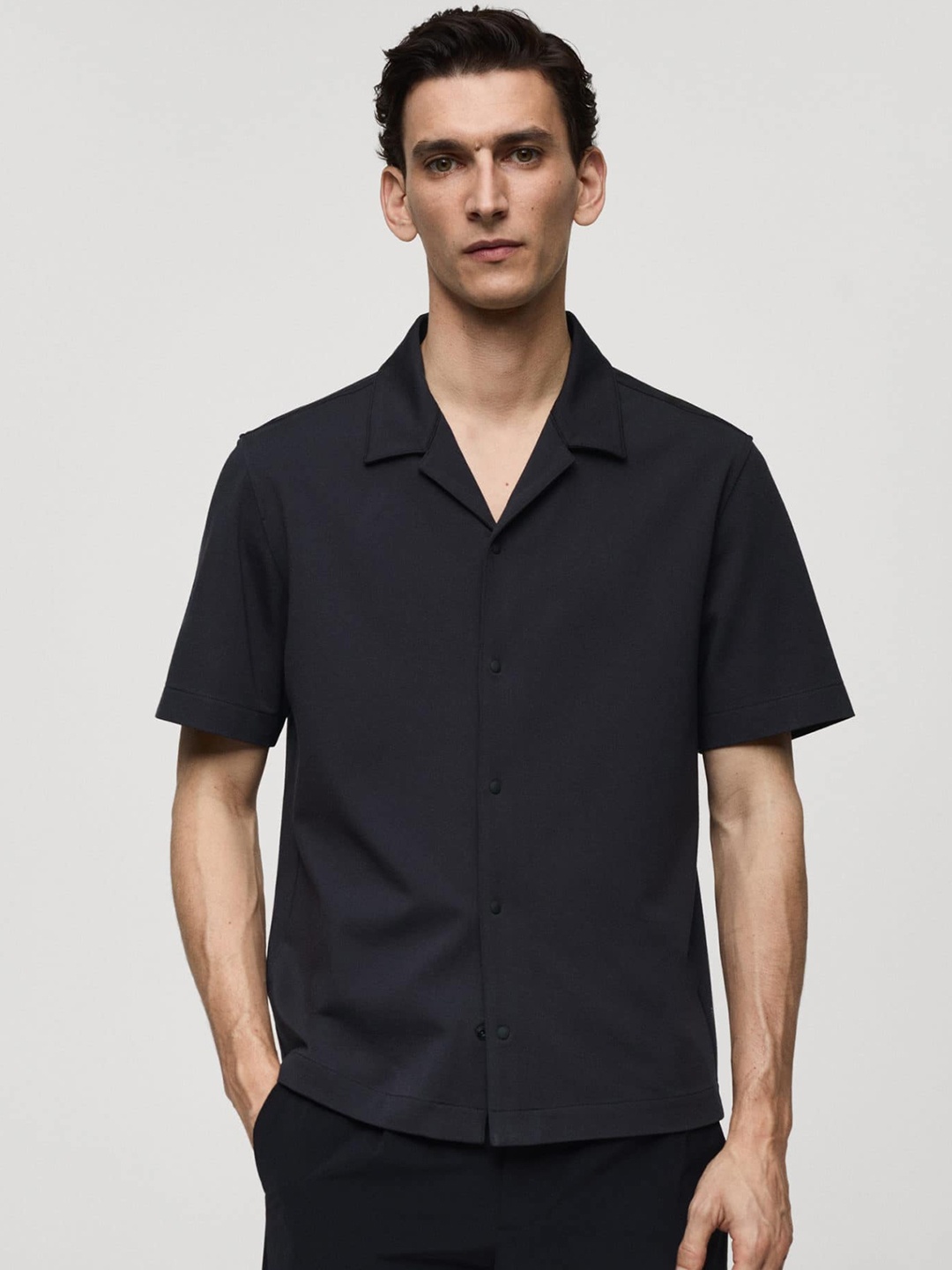 

MANGO MAN Cuban Collar Casual Shirt, Black