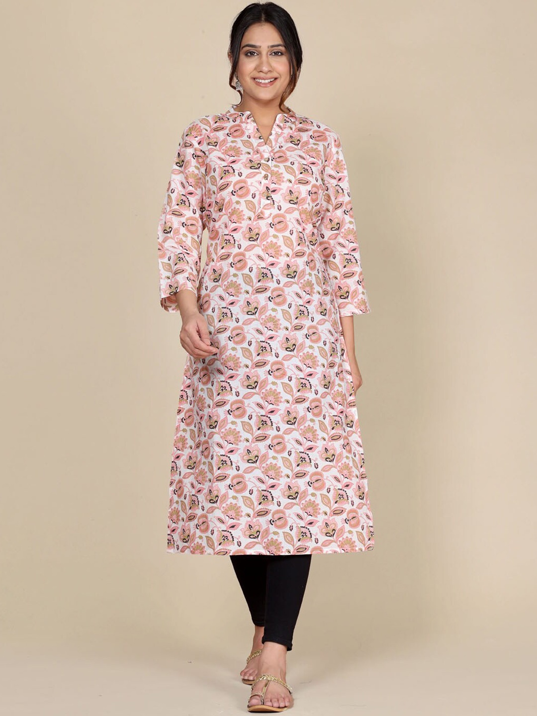 

HERE&NOW Floral Printed Cotton Straight Kurta, Pink