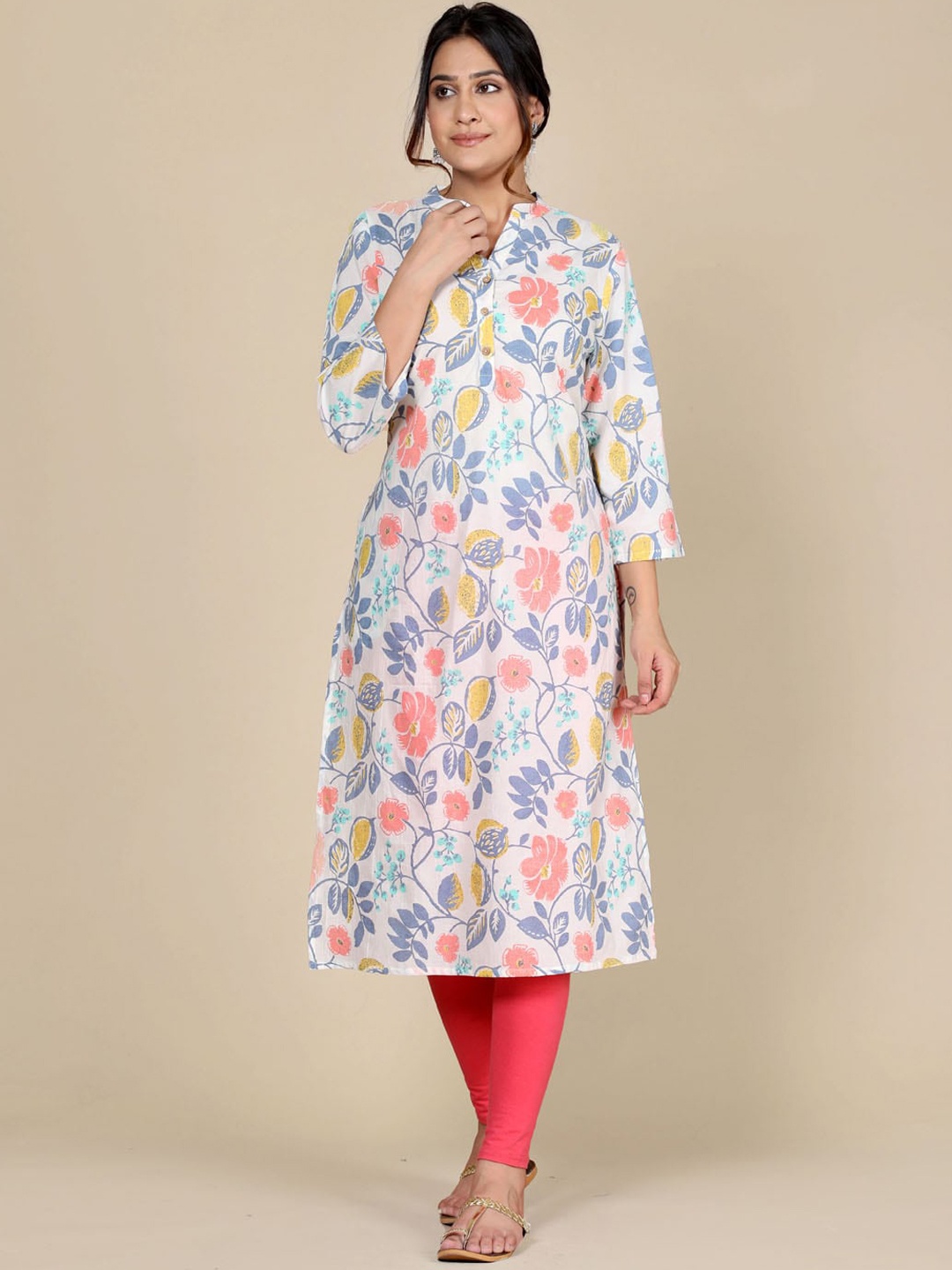 

HERE&NOW Floral Printed Cotton Kurta, Pink