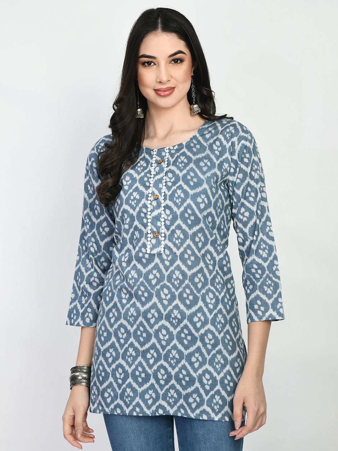 

AnjuShree Choice Ethnic Printed Cotton Tunic, Blue