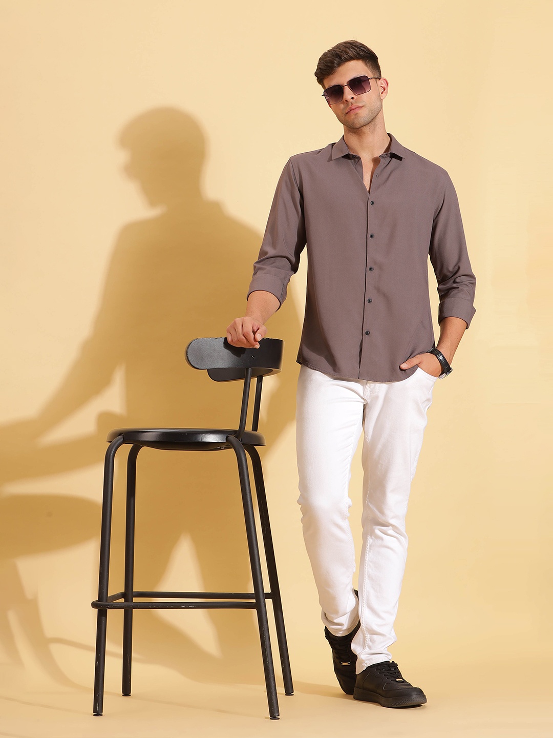 

HERE&NOW Spread Collar Slim Fit Casual Shirt, Grey