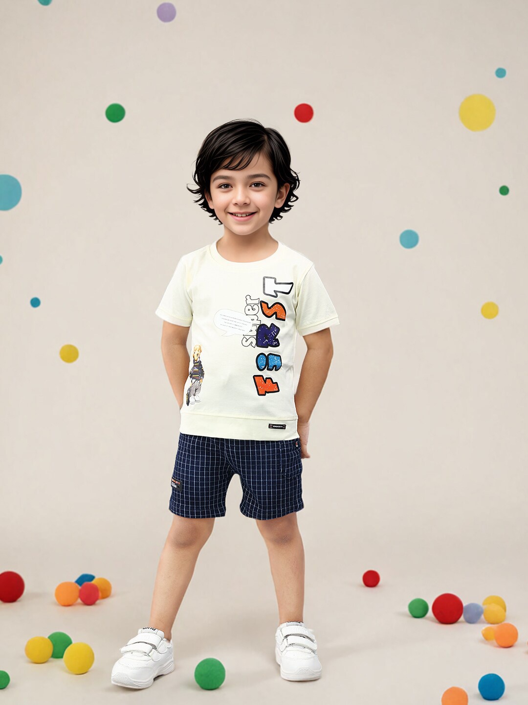 

Toonyport Boys Printed Pure Cotton T-shirt With Shorts, Cream