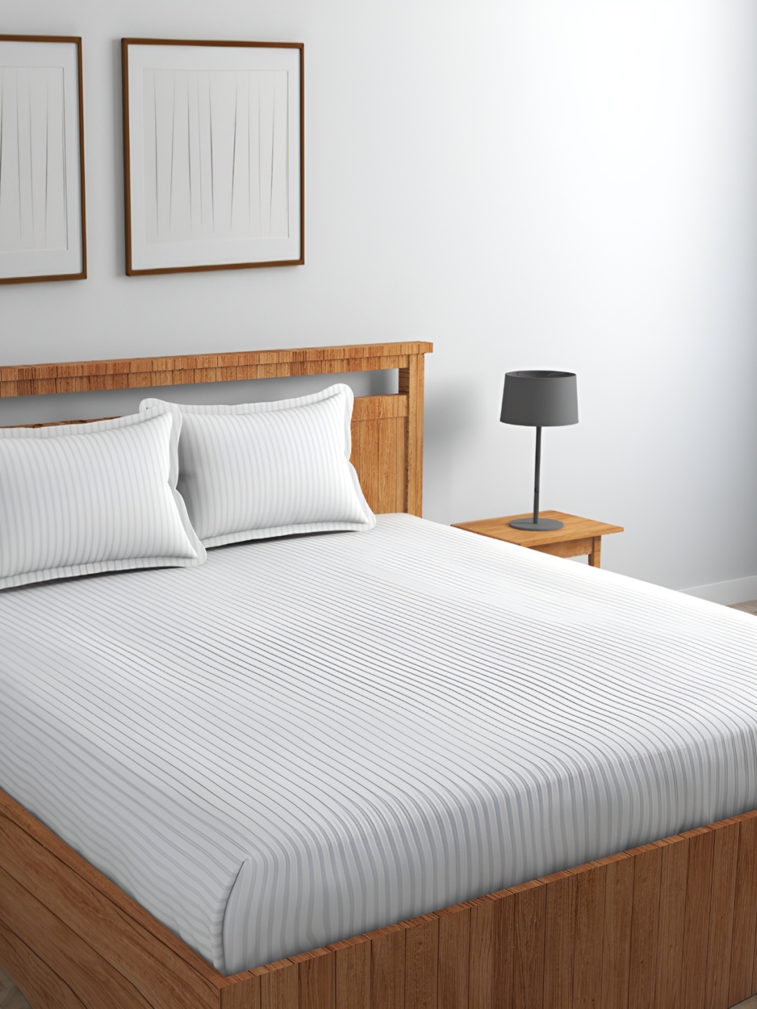 

CHHILAKIYA White Striped Cotton 210 TC King Bedsheet with 2 Pillow Covers