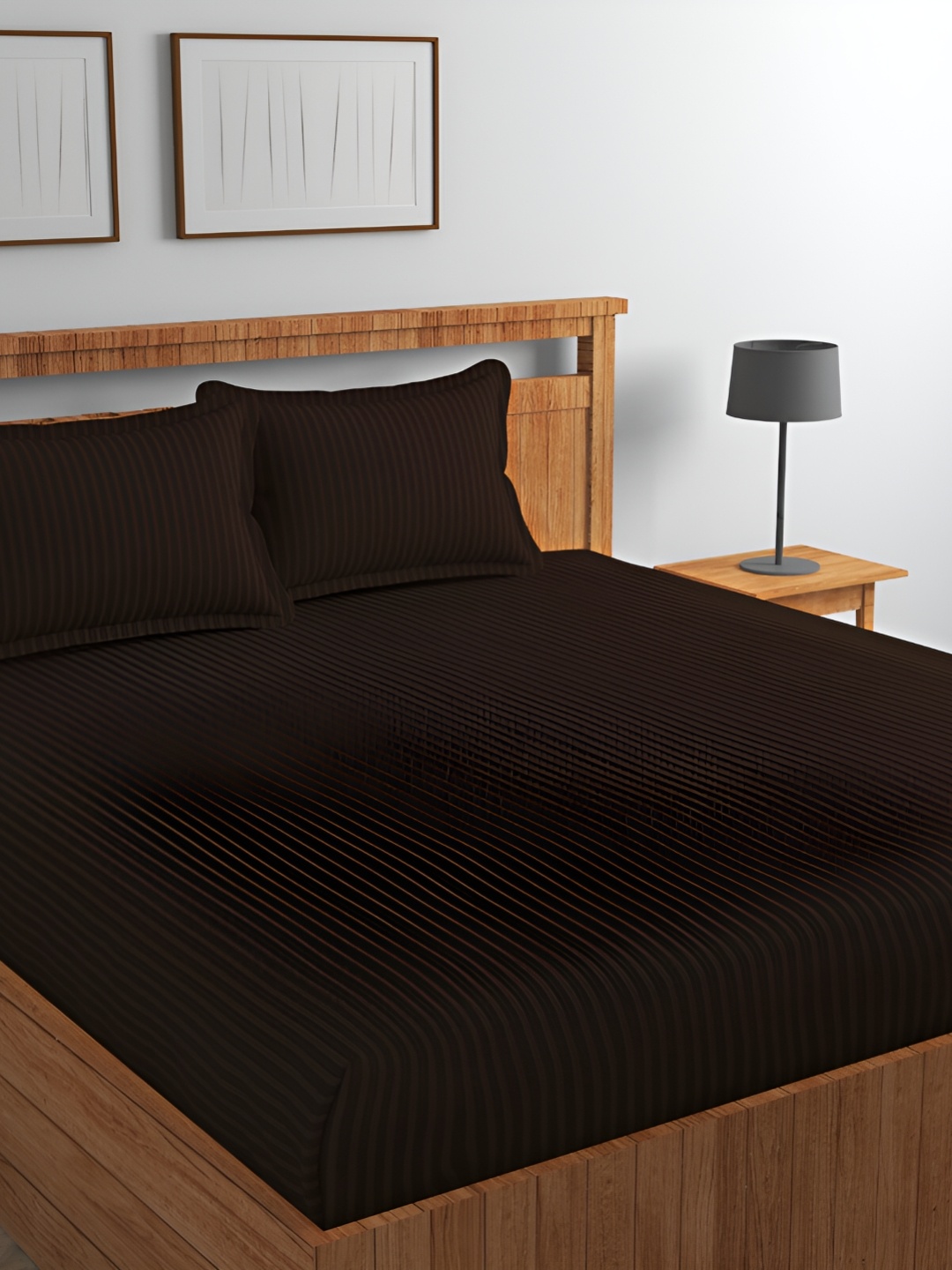 

CHHILAKIYA Brown Striped Cotton 210 TC King Bedsheet with 2 Pillow Covers