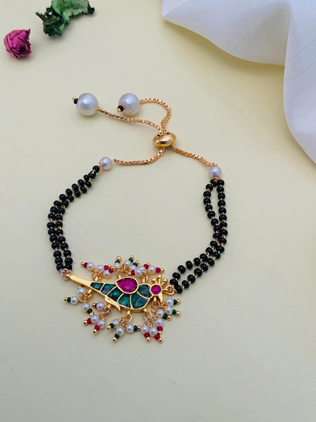 

Anouk Black Gold-Plated Stones & Beads Mangalsutra