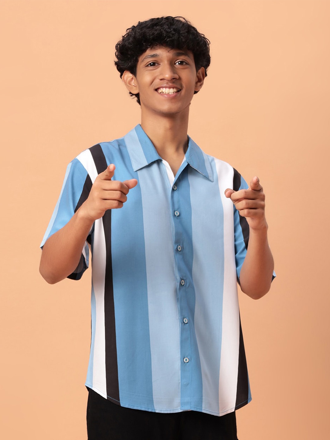 

TeenTrums Boys Vertical Stripes Oversized Cotton Casual Shirt, Blue