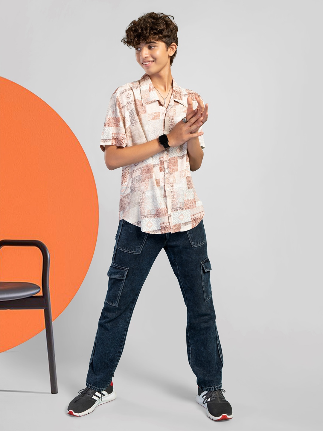 

TeenTrums Boys Graphic Printed Oversized Cotton Casual Shirt, Brown