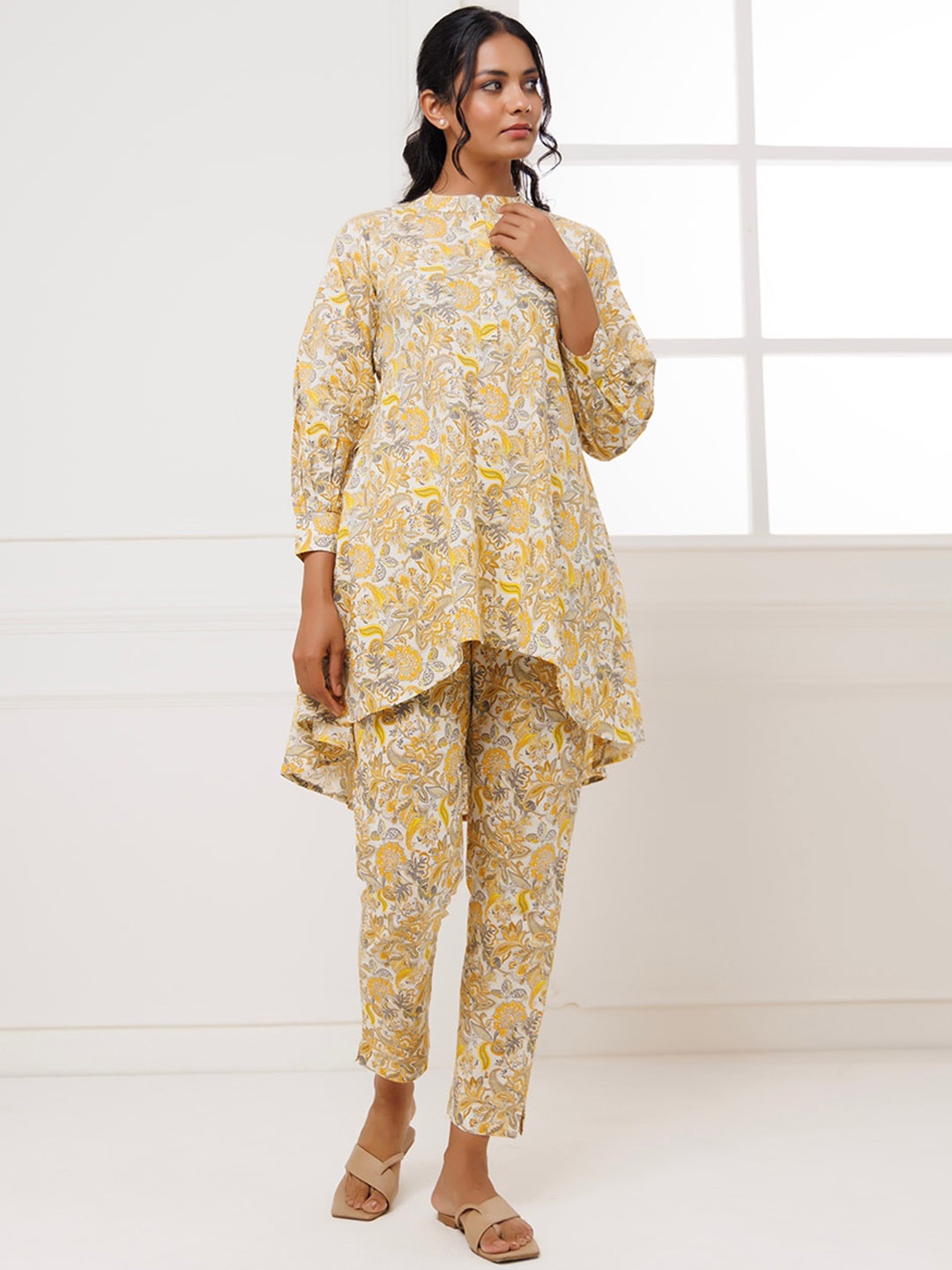 

INDIANIC Printed Pure Cotton Tunic & Trouser, Yellow