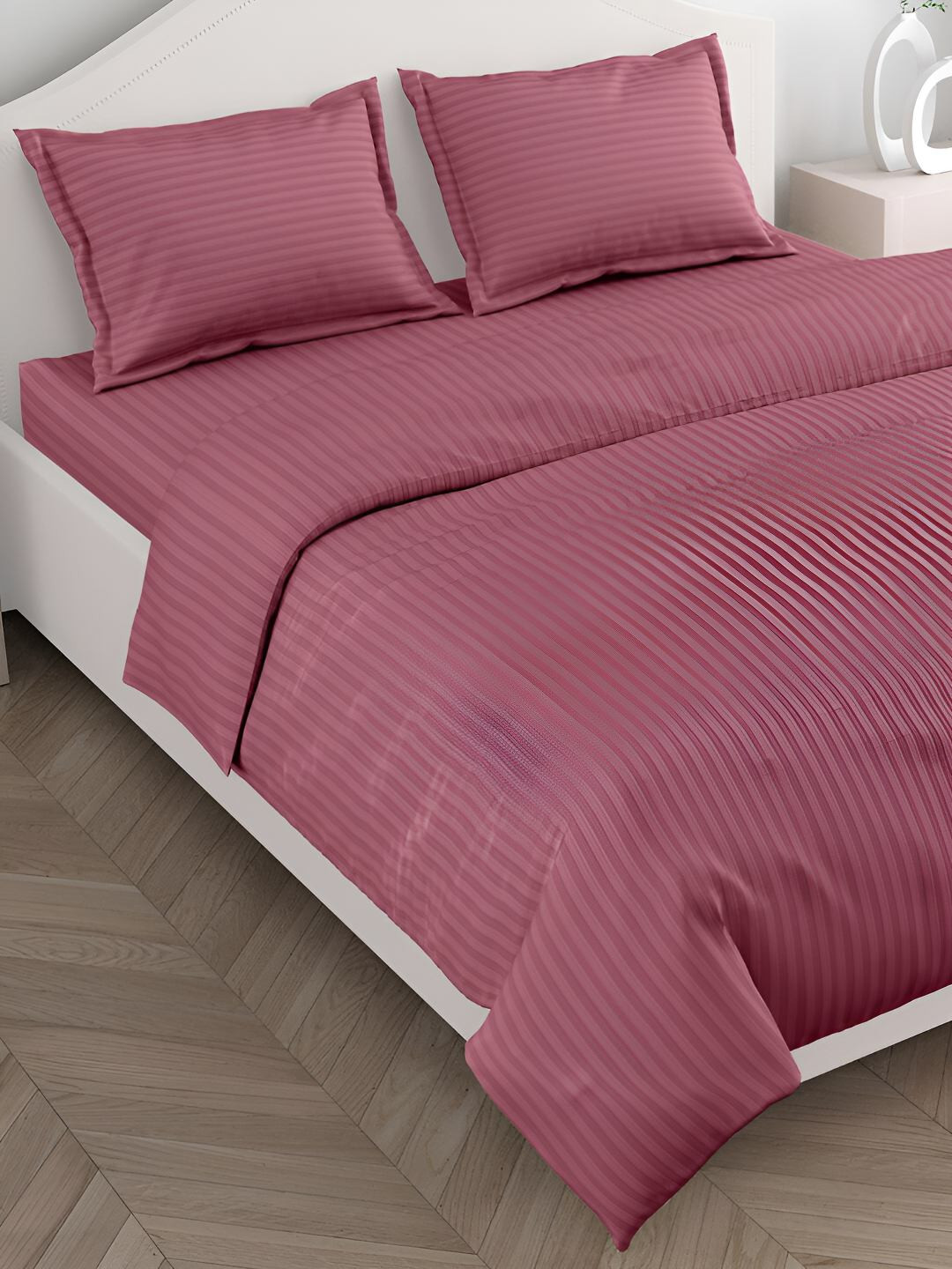 

haus & kinder Rose Striped 210 TC Pure Cotton Queen Bedsheet With 2 Pillow Covers