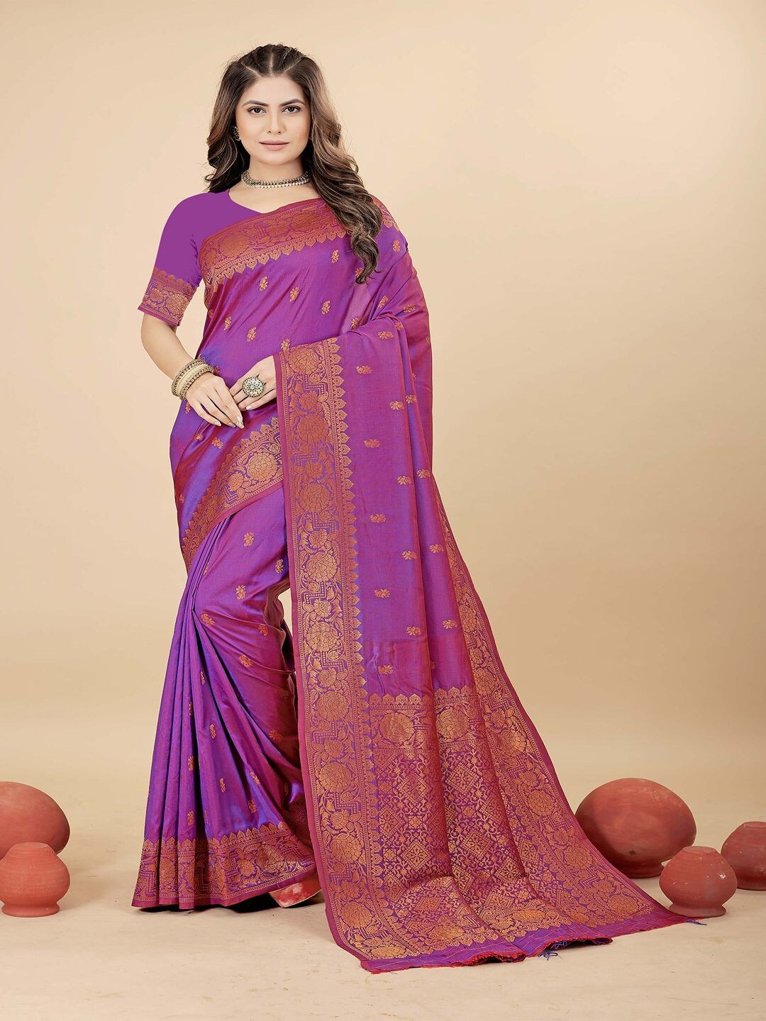 

SGF11 Woven Design Zari Art Silk Kanjeevaram Saree, Magenta