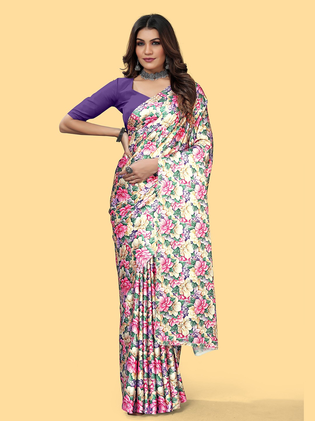 

Mitera Floral Satin Saree, Yellow