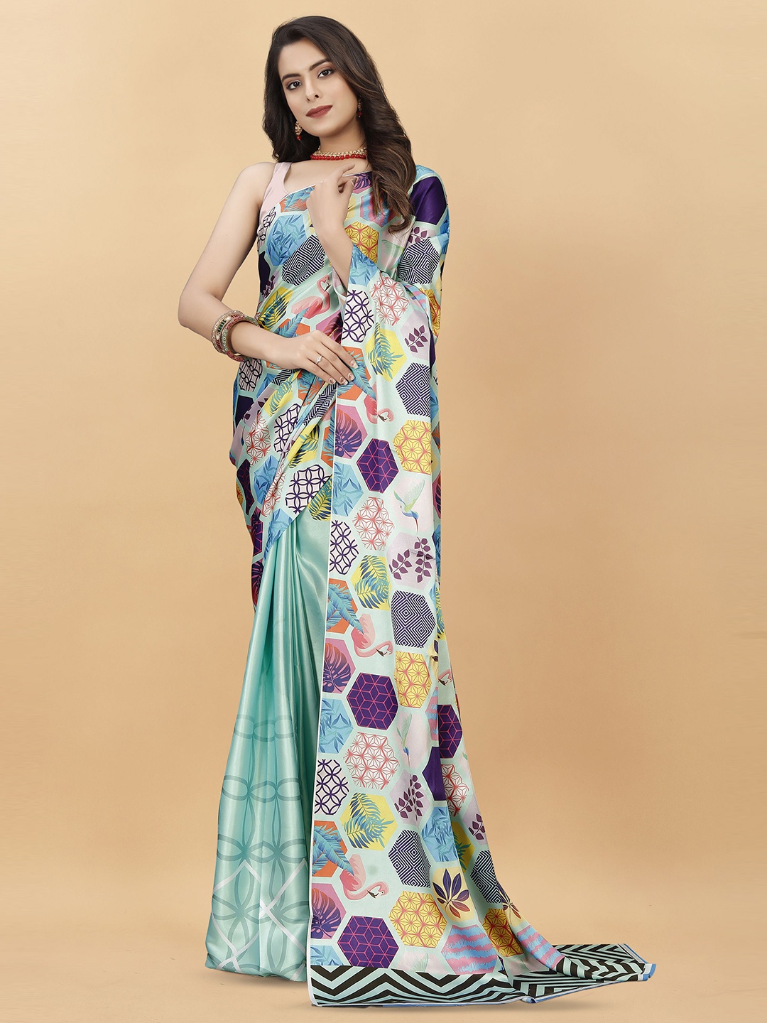 

Mitera Floral Satin Saree, Blue