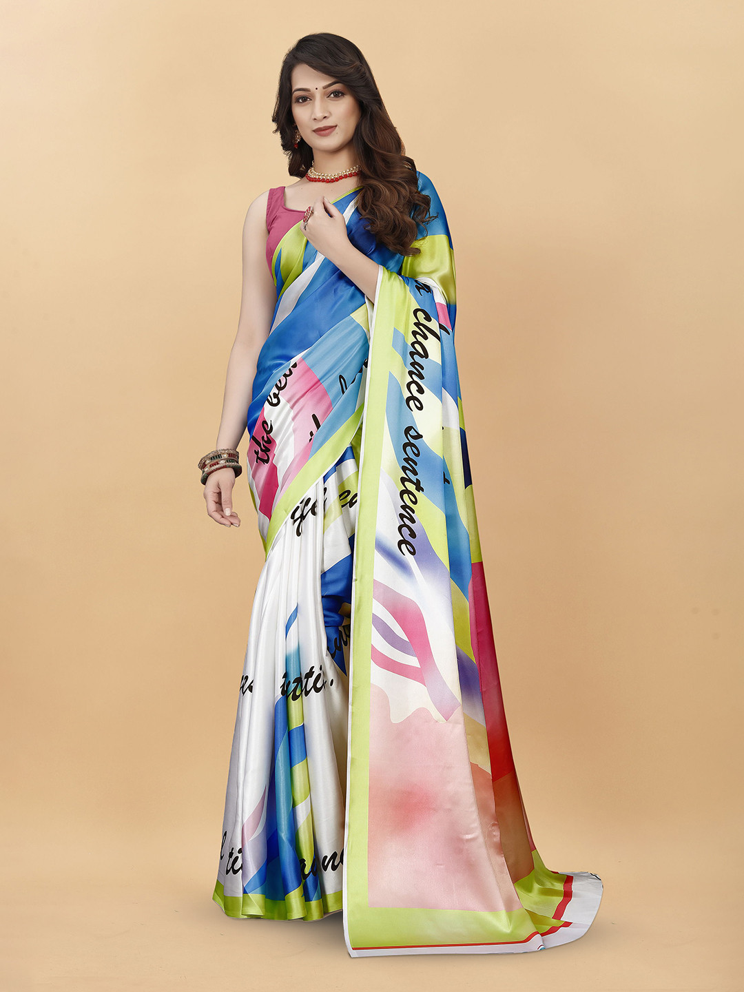 

Mitera Abstract Printed Satin Saree, Blue