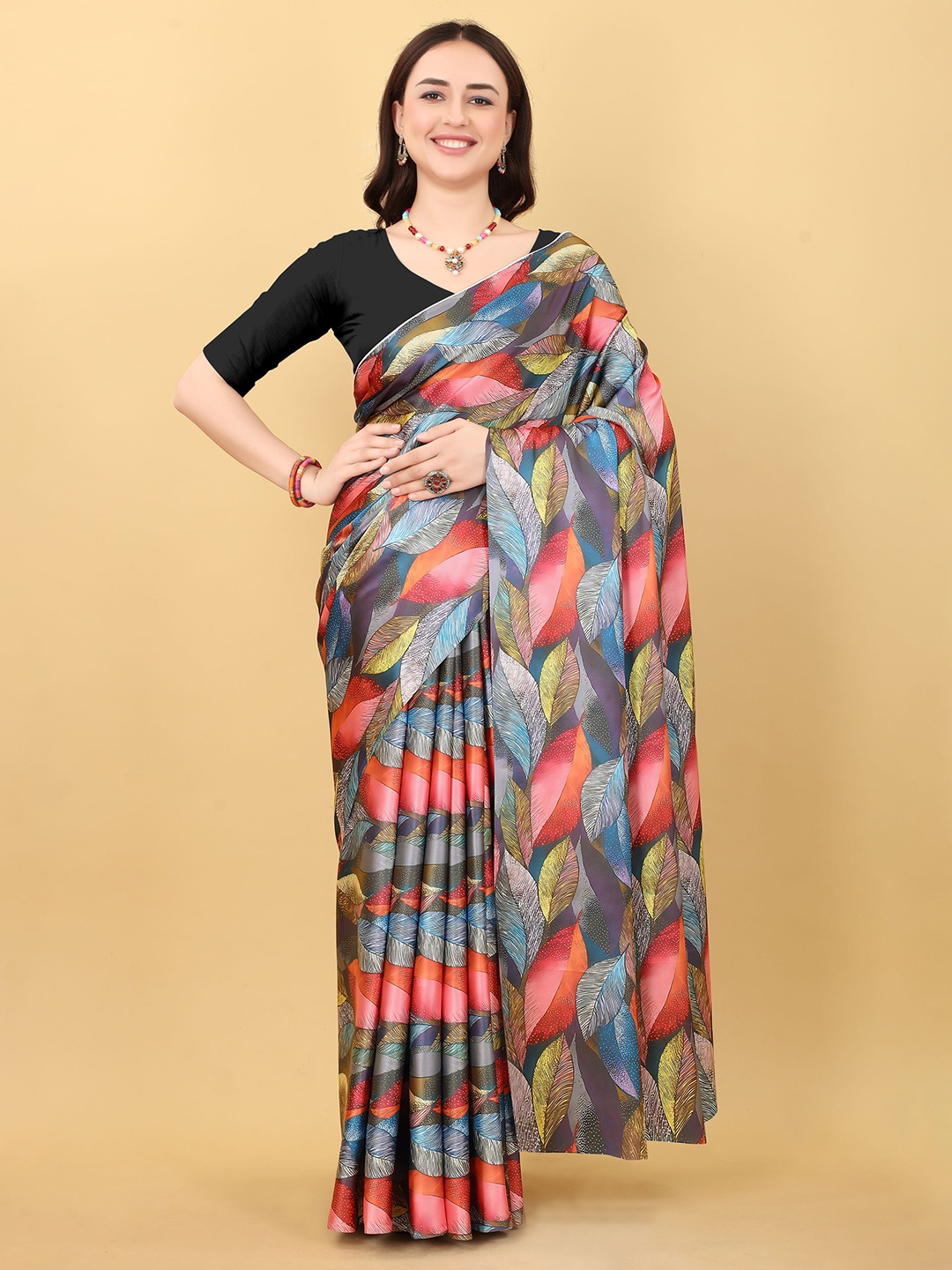 

Mitera Floral Satin Saree, Multi