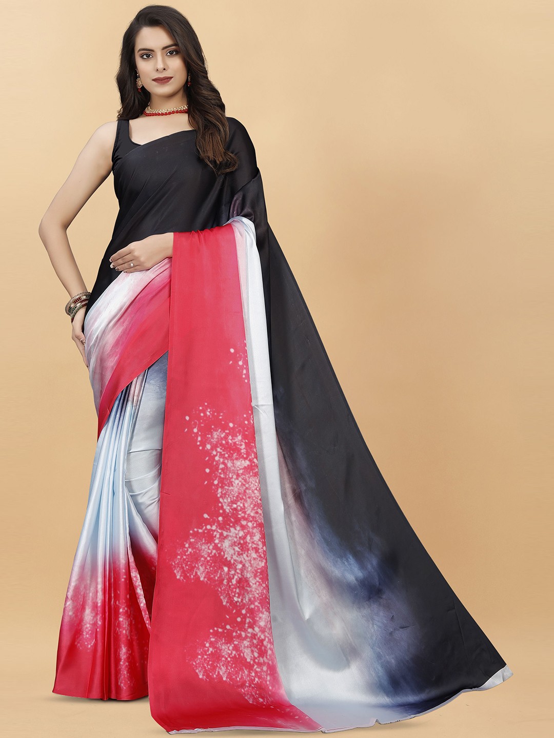 

Mitera Ombre Satin Saree, Red