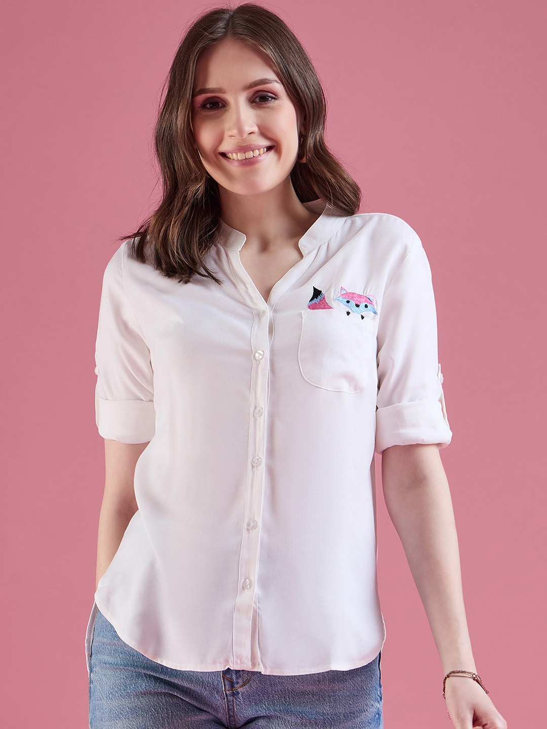 

DressBerry Classic Mandarin Collar Casual Shirt, White