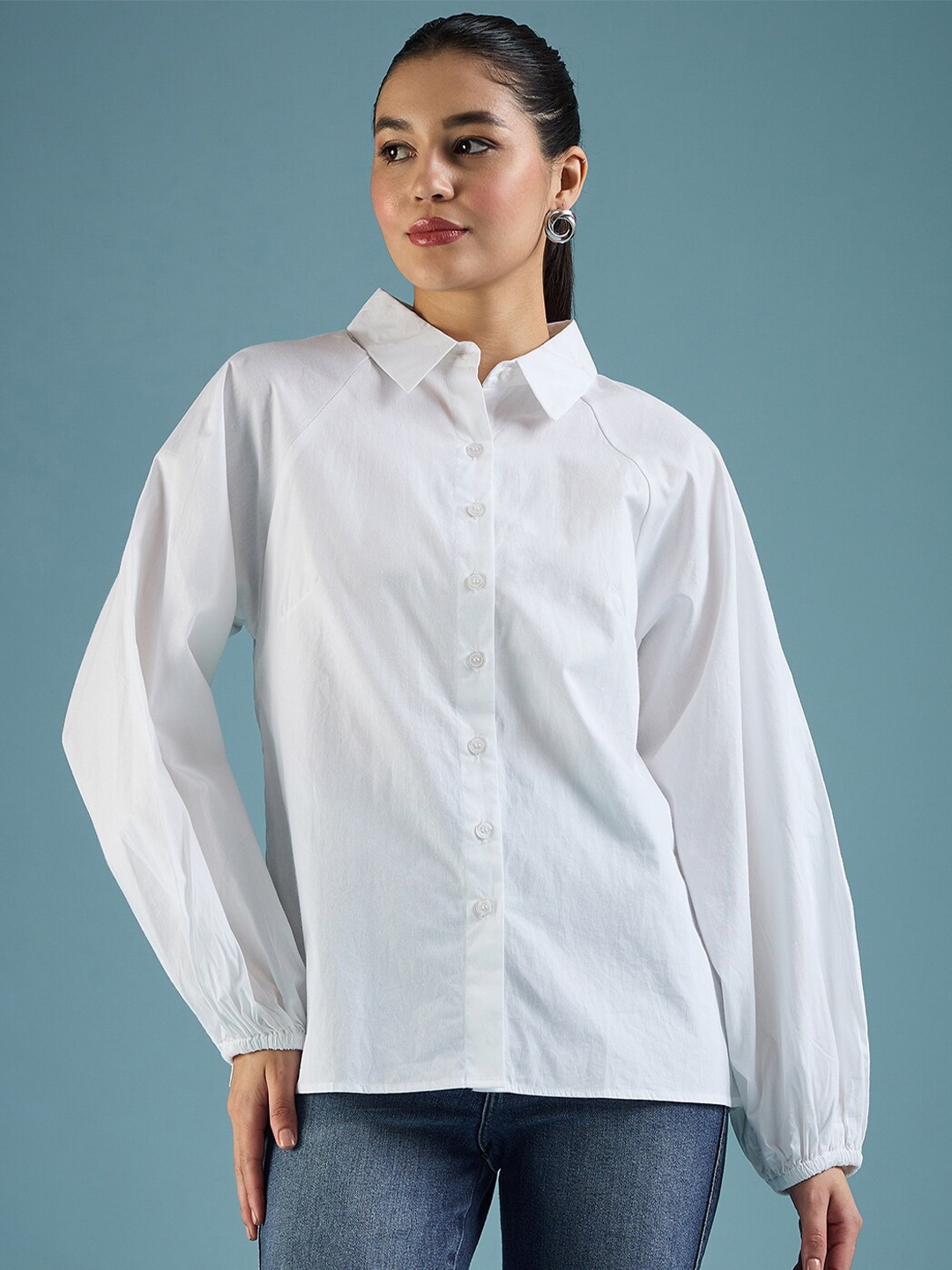 

DressBerry Classic White Cotton Casual Oversized Shirt